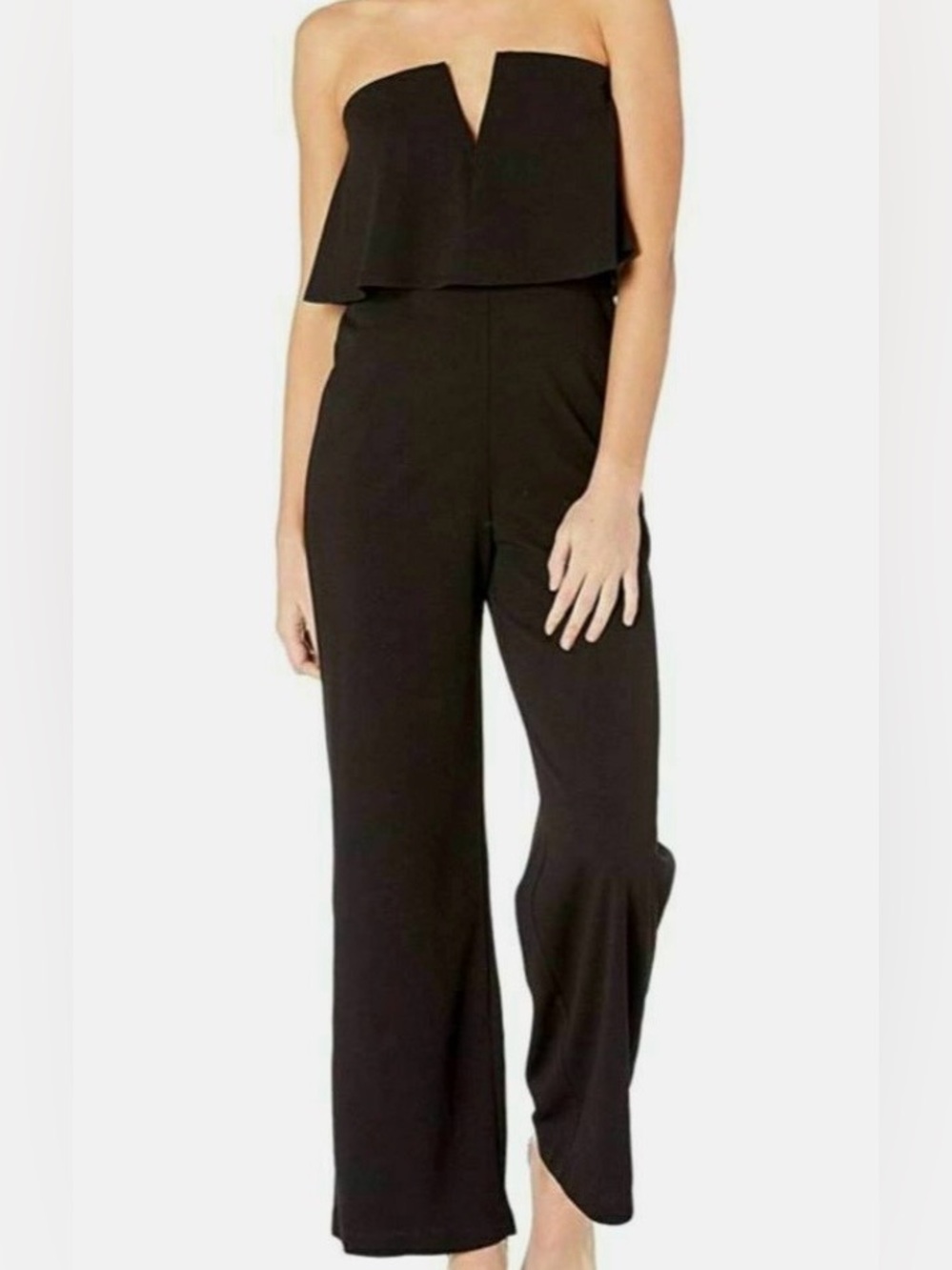 Express Black Strapless Back Zip Ruffle Bodice Jumpsuit Size 10